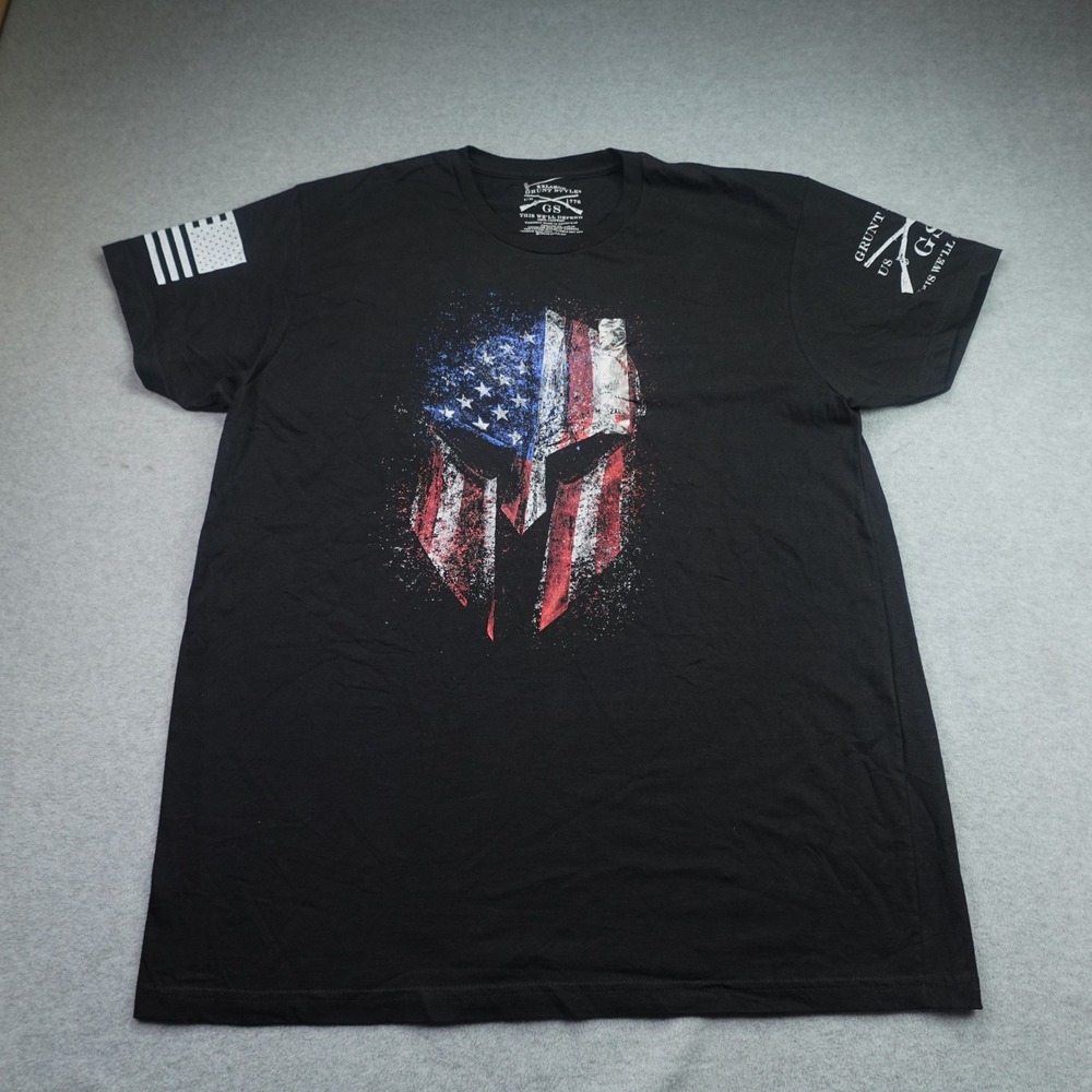 Grunt Style Shirt Mens 2XL Black Spartan Helmet Patriotic Graphic Tee
